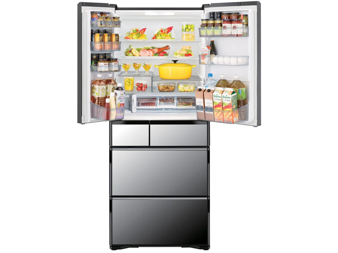 Tủ lạnh Hitachi R-WX74J mặt gương có chức năng hút chân không